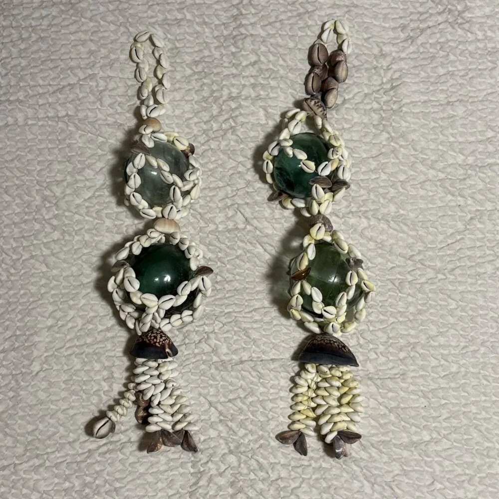 Vintage Japanese Fishing Float Glass Balls Shell Netting Nautical Coastal Decor